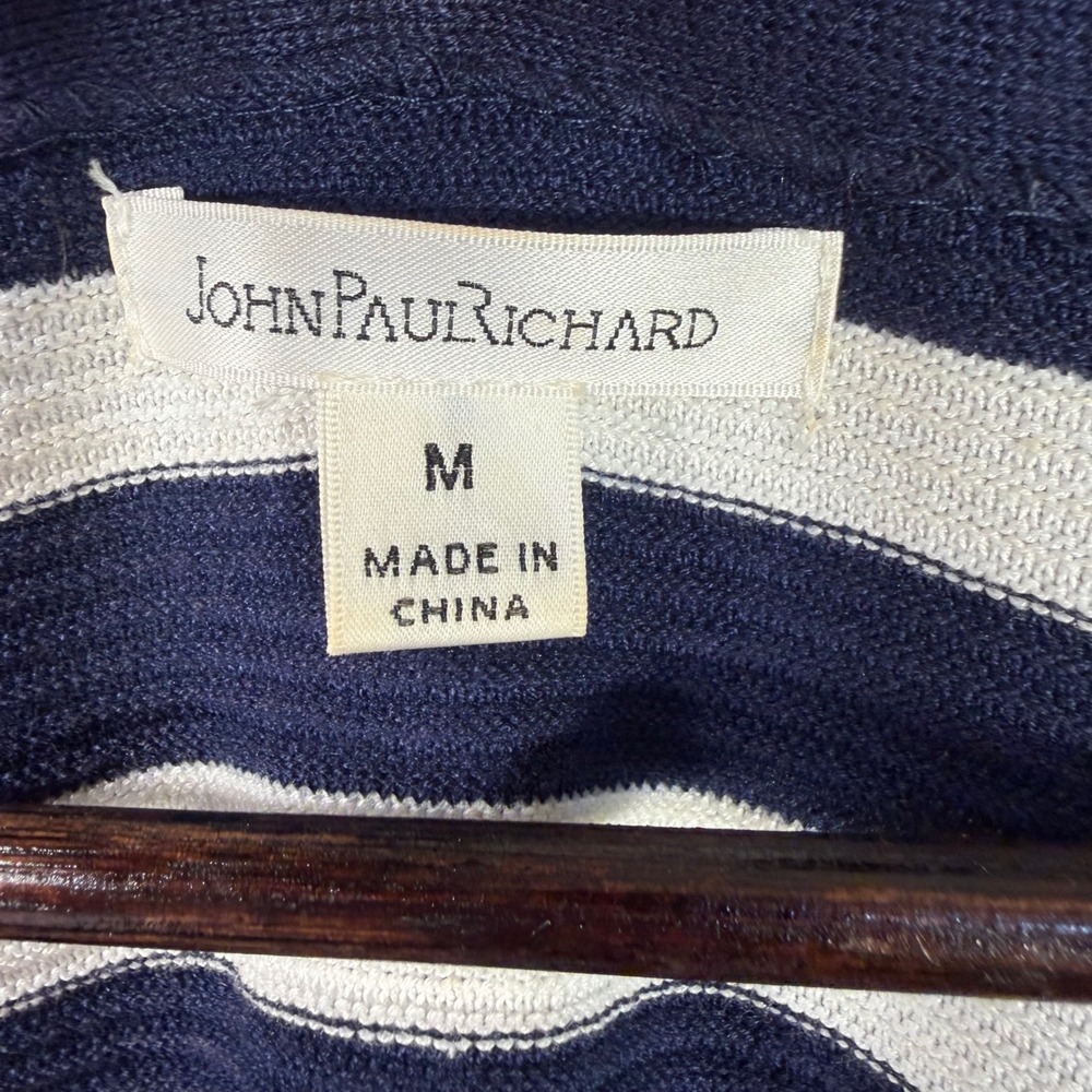 John Paul Richard Navy‎ & White Striped Knit Top Bell Sleeve Sweater Women's M - Picture 2 of 12